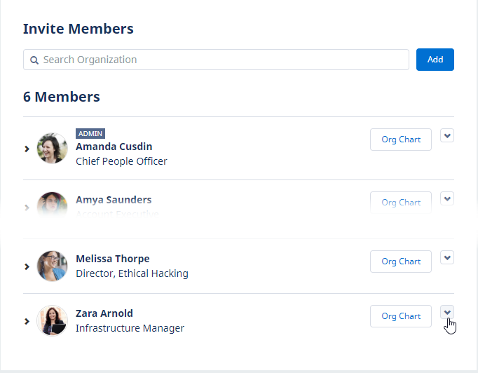 Screenshot of Group Details page, pointing to the Member options down chevron