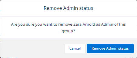 Screenshot of Remove Admin status "Are you sure" message