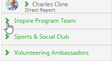 Screenshot of Groups section in the Absence Calender with hand pointing to Inspire Program Team group