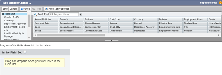 Screenshot: Field selection for Field Set