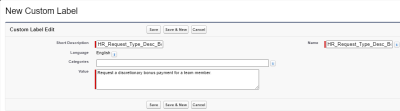 Screenshot: Creating a custom label for an HR request type description