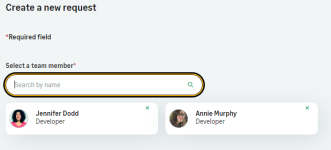 Screenshot: Selecting Team Members for a new request