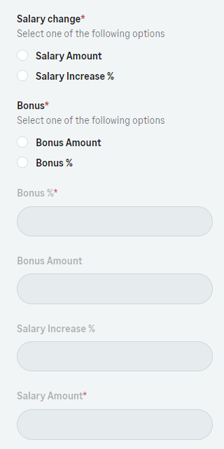 Screenshot: Salary and bonus fields with selectors when both are in the field set