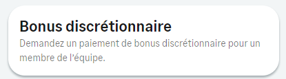 Screenshot: Tile for a discretionary bonus request with French translations in WX