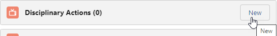 Screenshot: Selecting New from the Disciplinary Actions related list