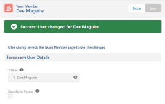 Screenshot showing success message for changing a user