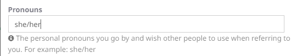 Screenshot: Adding your pronouns in the Personal Details process in WX