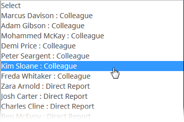 Screenshot: Team Member picklist for selecting as an assessor