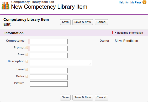 Screenshot: Blank New Competency Libray Item page