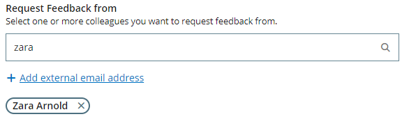 Screenshot: Selected name added below the Request Feedback from search field