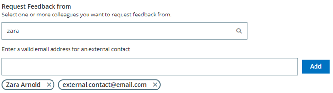 Screenshot: External contact added below the email address field