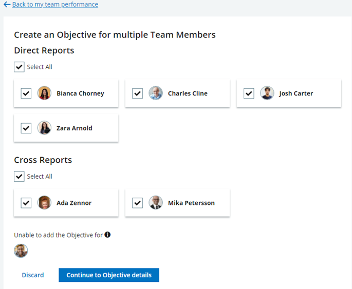 Screenshot: Select the Team Members to create the same Objective