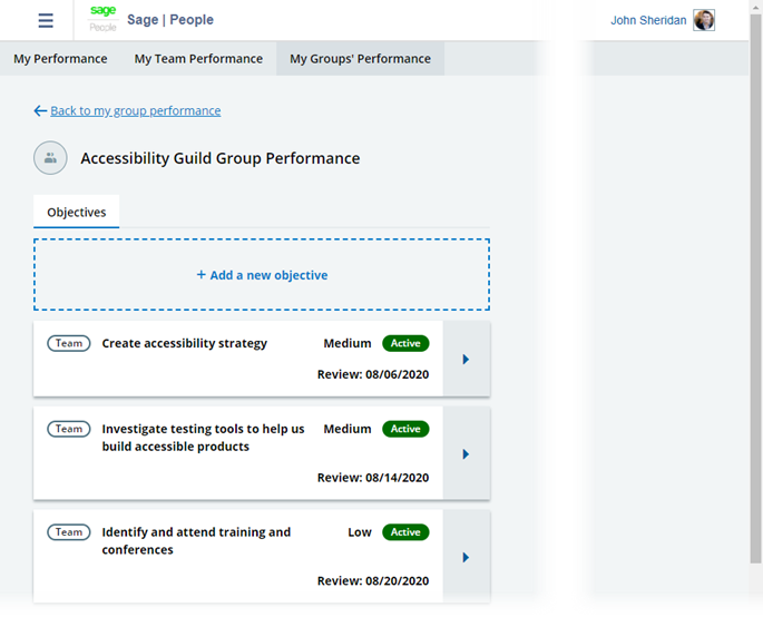 Screenshot: Group Performance page for a Group