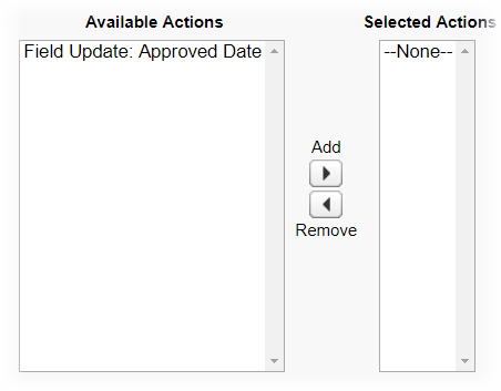 Screenshot: Available Actions and Selection Actions panels