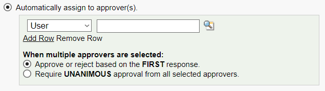 Screenshot: Setting up approval assignments