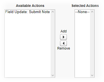 Screenshot: Available Actions panel and Selected Actions panel