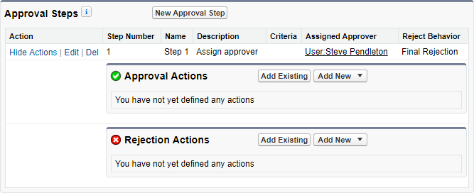 Screenshot: Approval Steps action detail