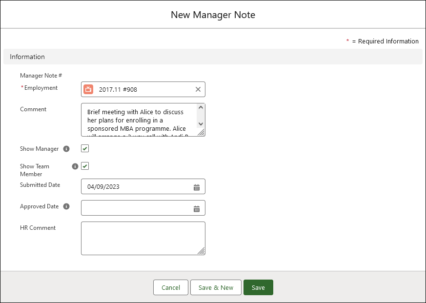 Screenshot showing new manager note dialog for a copied note