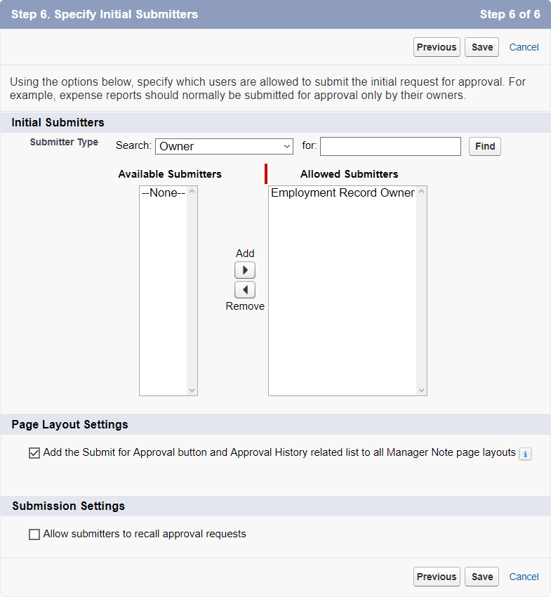 Screenshot: Step 6 of New Approval Process wizard