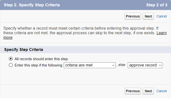 Screenshot: Step 2 of New Approval Step wizard