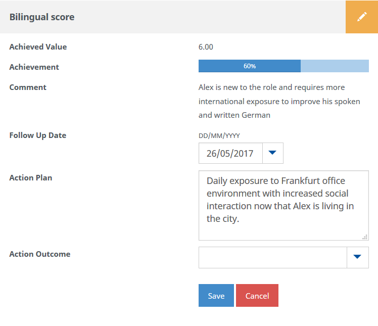 Screenshot: Metrics Review action plan open for editing