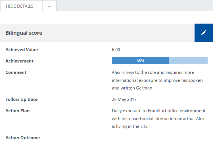 Screenshot: Details view for a Metrics Review