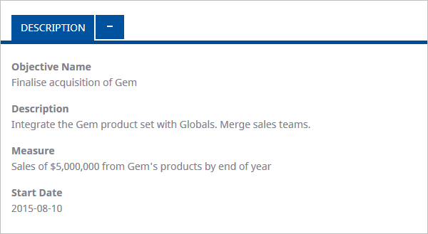 Screenshot: The fixed fields in an Objective's description
