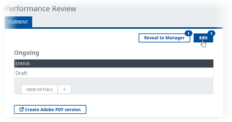 Screenshot: Edit button for a Performance Review for a Team Member