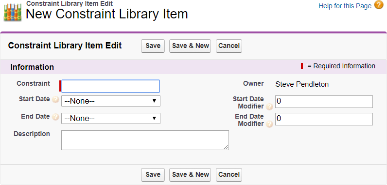 Screenshot: Blank New Constraint Library Item page