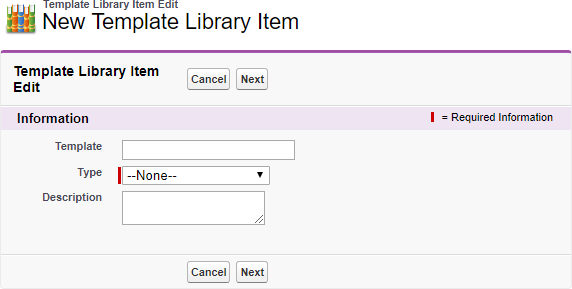 Screenshot: New Template Library Item page