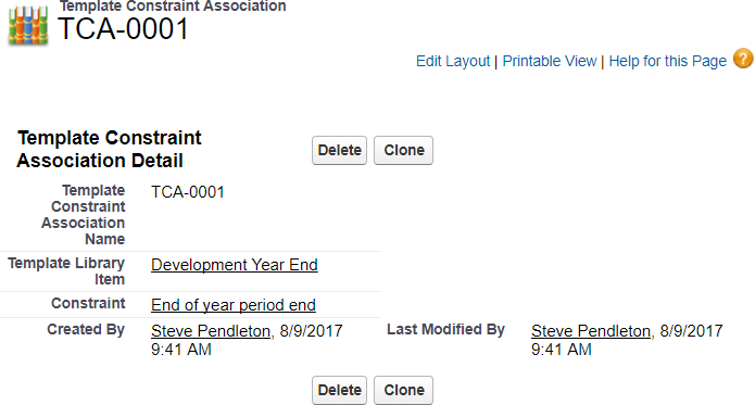 Screenshot: Template Constraint Association Detail page