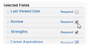 Screenshot: Required checkboxes on the Performance Review Template Edit page