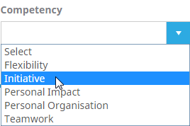 Screenshot: Competency picklist expanded for a new Recognition
