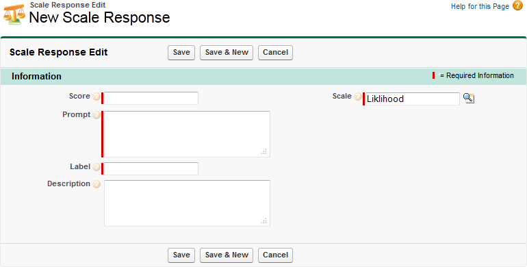 Screenshot: Blank New Scale Response page