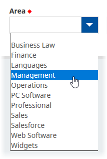 Screenshot: Area picklist in Skill search