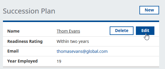 Screenshot: Edit button next to a Successor in a Succession Plan