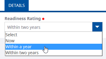 Screenshot: Readiness Rating picklist