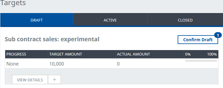 Screenshot: Targets Detail view, the Draft tab