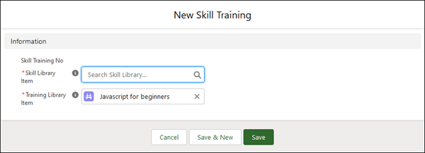 Screenshot. New Skill Training dialog