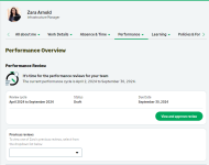 Screenshot: A team member's Performance Overview for an approving manager