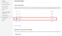 Screenshot: List of Cloud Storage Apps on DocuSign, with Salesforce highlighted