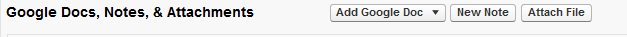 Screenshot: Google Docs, Notes, & Attachments Related list showing an Add Google Doc button