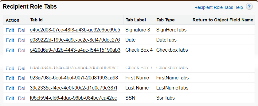 Screenshot: Recipient Role Tabs related list