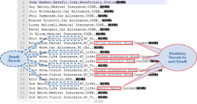 Annotated screenshot: Team member listing with beneficiaries
