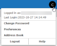 Screenshot: file transfer platform account menu