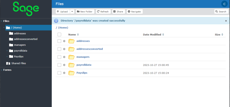 Screenshot: file management in the file transfer platform