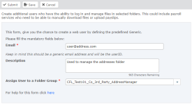 Screenshot: create additional web users configuration form