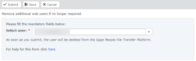 Screenshot: delete web users form