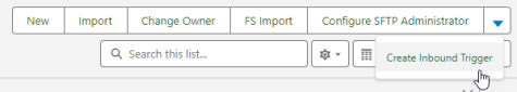 Screenshot: select the Create Inbound Trigger button