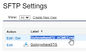 Screenshot: copy the SFTP Settings label